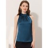 INSPIRE CHIC Women's Elegant Satin Sleeveless Bow Tie Mock Neck Solid Work Blouse - 2 of 4