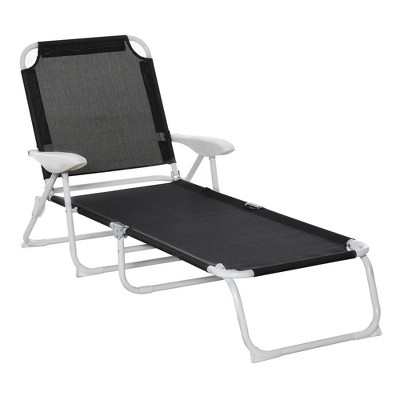 Resenkos Folding Lounge Chair, Portable Outdoor Chaise Lounge, Sun Tanning Chair With 4-Position Reclining Back, Armrests,  Black
