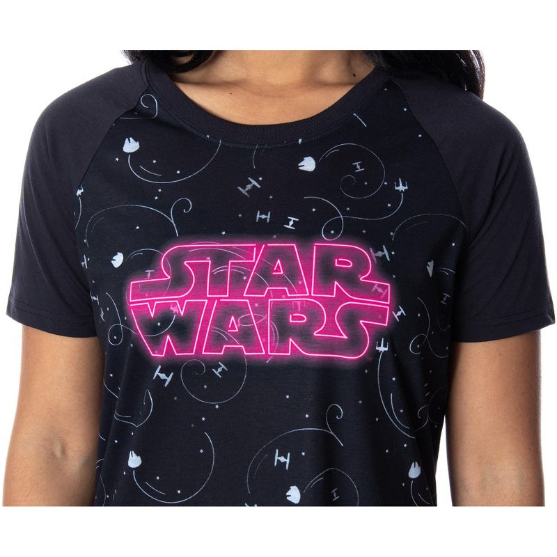 Star Wars Women's Neon Logo Nightgown Pajama Sleep Shirt Black, 3 of 5