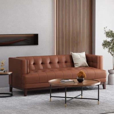 Christopher Knight Home Raintree Mid Century Modern Faux Leather Tufted 3 Seater Sofa