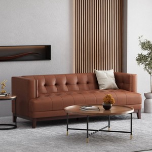 Christopher Knight Home Raintree Mid Century Modern Faux Leather Tufted 3 Seater Sofa - 1 of 4