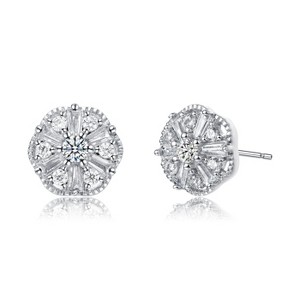 Guili White Gold Plated Vintage Pinwheel Cluster Stud Earrings with Cubic Zirconia, A Timeless & Exquisite Jewelry Piece for Everyday Elegance - 1 of 3