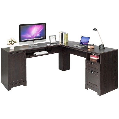 Costway L-shaped Corner Computer Desk Writing Table Study Workstation ...