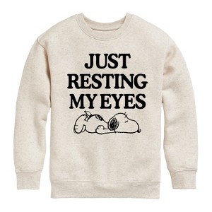 Boys' - Peanuts - Resting My Eyes Snoopy Graphic Long Sleeve Fleece Sweatshirt - 1 of 4