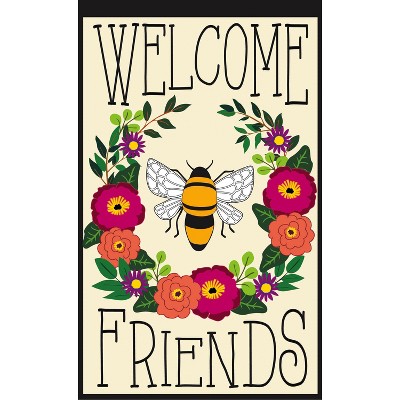 Evergreen Bee Welcome Friends Garden Applique Flag 12.5 x 18 Inch Double Sided Durable Outdoor Flag For Homes and Gardens