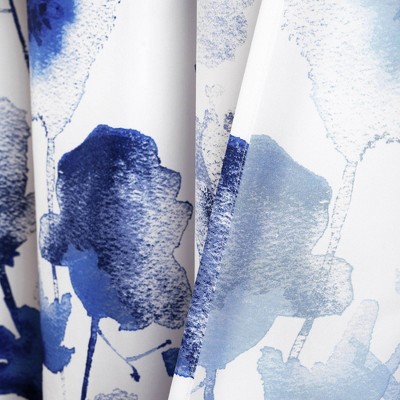 Navy Floral Polyester Blackout Window Curtain Panels, 63" x 52"