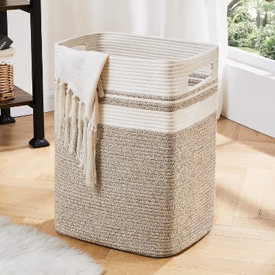Laundry Hamper-Laundry Basket,Tall Cotton Storage Basket with Handles,Decorative Blanket Basket