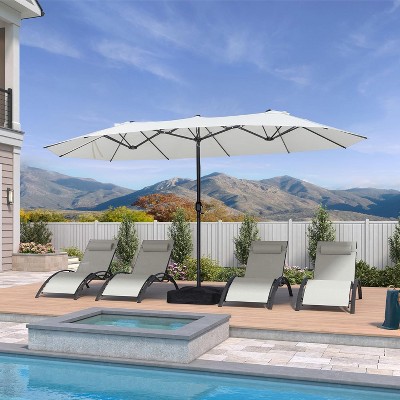 PURPLE LEAF 14ft Patio Market Umbrella and Base Double-Sided Rectangle Outdoor Table Sun Umbrellas with Crank