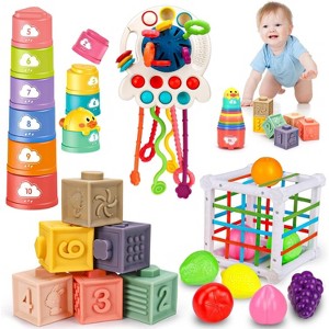 Pull String Stacking Cup Toy with Shape Sorter, Sensory Development Set for Babies 6-18 Months - 1 of 4