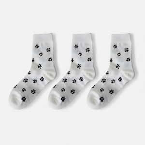 Anna-Kaci Women's 3-Pack Crew Socks with Allover Paw Print Pattern Soft Stretch Casual Sock Set - 1 of 4
