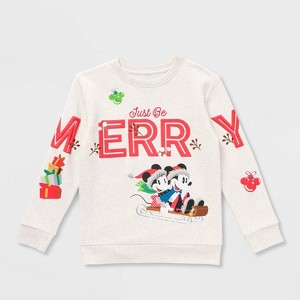 Kids' Mickey Mouse & Friends Celebrate Holiday Family Matching Fleece Sweatshirt - Oatmeal - 1 of 3