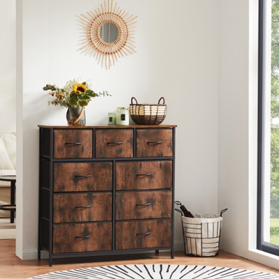 FURNIinspire Decorative Storage Bins Tall Dresser Fabric Storage Tower, Wooden Storage Bin For Kid Room, Entryway, Nursery, Brown, 39.37"*11.8"*39.97"