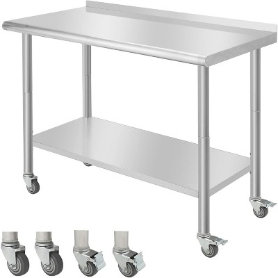 48"x24" Stainless Steel Prep Table w/ Undershelf & Wheels - Heavy-Duty Commercial Worktable for Kitchens