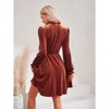Coolmee Women Casual High Neck Elastic Waistline Long Sleeve Velvet Midi Dress Wedding Guest Short Wrap Tunic Formal Dress - 4 of 4