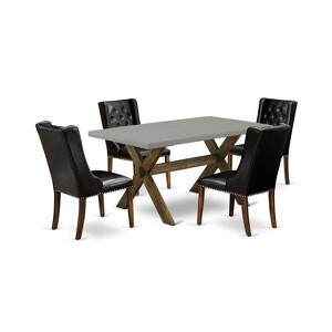 HomeStock 5-Piece Distressed Jacobean Finish Solid Wood Top Dining Table with 4 Parson Chair - 1 of 4