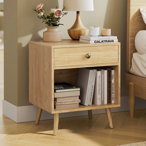 Bedside table orders with drawer and open compartment, legs made of pine wood, for bedroom and living room, 50 x 40 x 58 industrial design