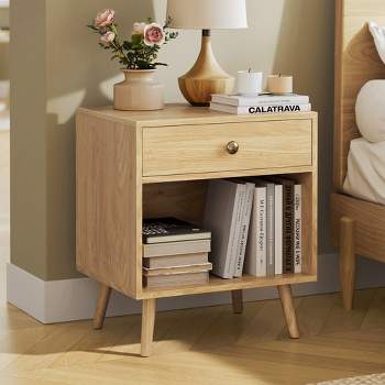 VASAGLE Nightstand, Small Bedside Table With Drawer, Open Compartment, And Pine Wood Legs, For Living Room Bedroom, 15.7 X 19.7 X 22.8 Inches