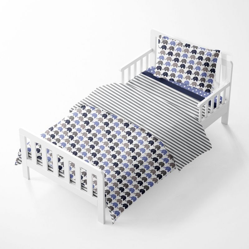 Bacati - Elephants Blue/Navy/Gray 4 pc Toddler Bedding Set, 3 of 10