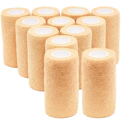 Juvale 12 Pack Self Adhesive Bandage Wraps, Cohesive Tape, Tan Brown, 4 In x 5 Yards