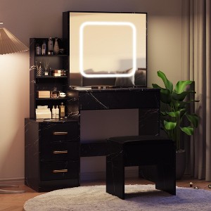 Whizmax Vanity Desk with Mirror and LED Lights, Makeup Vanity Desk with Sliding Lighted Mirror, Dressing Table with 4 Drawers for Bedroom - 1 of 4