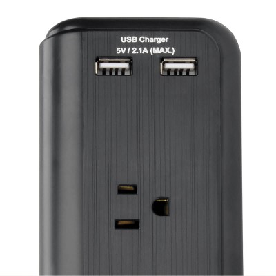 Black 6-Outlet Surge Protector with USB Ports and Clamps
