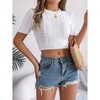 Coolmee Women Crew Neck Cable Knit Short Sleeve Short Navel Top Holiday Sweater Pullovers - 2 of 4