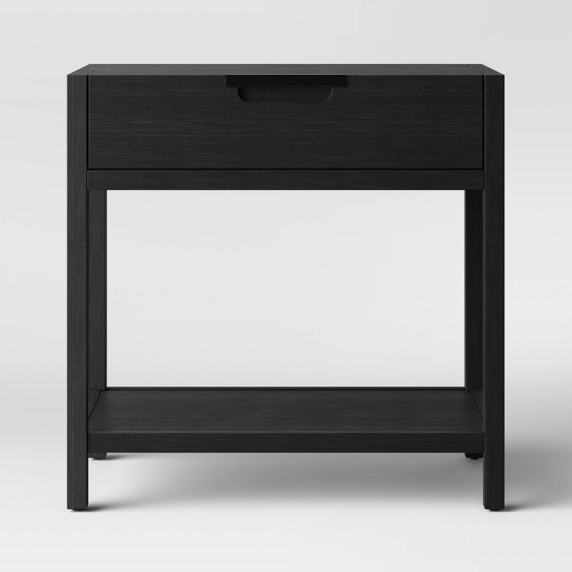 Porto Nightstand with Drawer Black - Threshold™: Modern Bedside Table, Wood Veneer, Metal Hardware