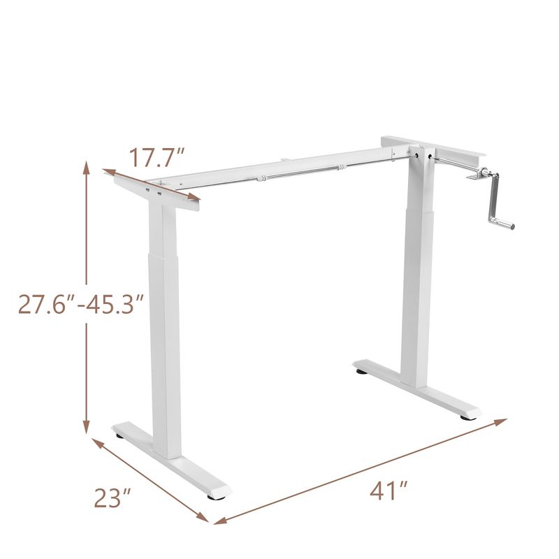 Costway Hand Crank Sit to Stand Desk Frame Height Adjustable Standing Base White, 3 of 11