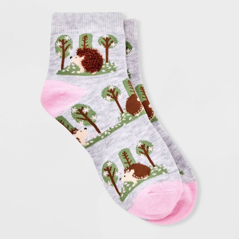 Women&#39;s Hedgehog Ankle Socks - Xhilaration&#8482; Light Heather Gray/Pink 4-10, 1 of 4