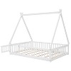 CAVINAS Twin Size Floor Bed Tent-Shaped Sleek Pine Bed Frame with Guardrail and Door for Bedroom - 3 of 4