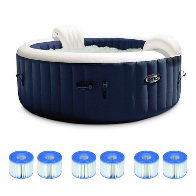 Intex 28431E PureSpa Plus 85in x 25in Outdoor Portable Inflatable 6 Person Round Hot Tub Bubble Jet Spa with 6 Type S1 Filter Replacement Cartridges