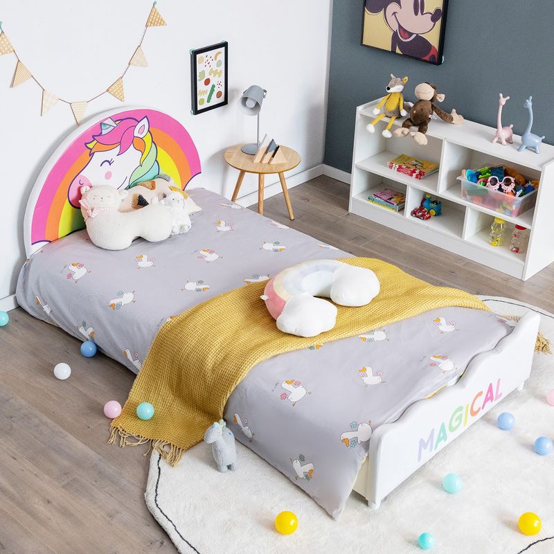 Costway Kids Upholstered Platform Bed Children Twin Size Wooden Bed Unicorn Pattern, 2 of 11