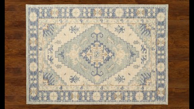 Anatolia Blue and Beige Wool Runner Rug