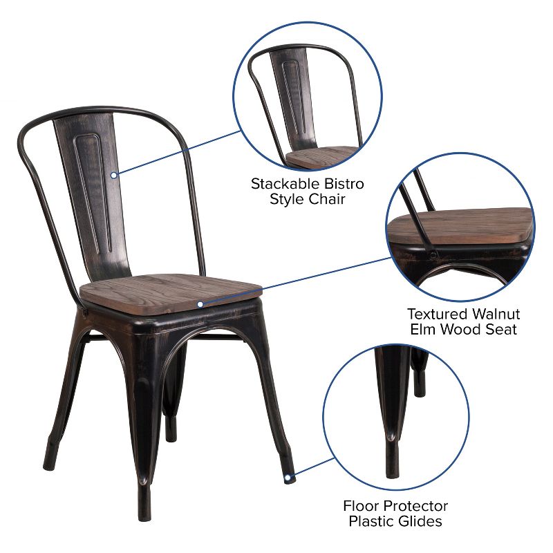 Flash Furniture Metal Stackable Chair with Wood Seat, 4 of 12