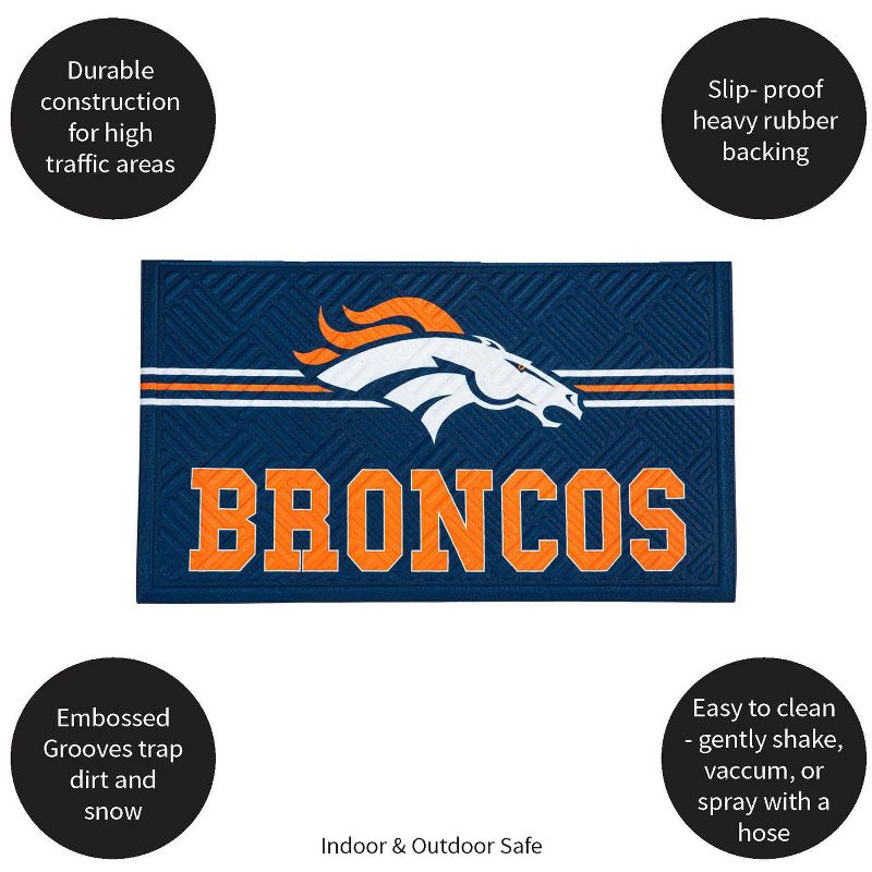 Evergreen NFL Denver Broncos Embossed Mat Cross Hatch Indoor and Outdoor Doormat, 3 of 6