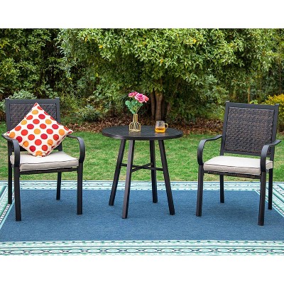 3pc Patio Conversation Set with Wicker Rattan Chairs with Cushions & Square Side Table - Captiva Designs