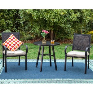 3pc Patio Conversation Set with Wicker Rattan Chairs with Cushions & Square Side Table - Captiva Designs - 1 of 4