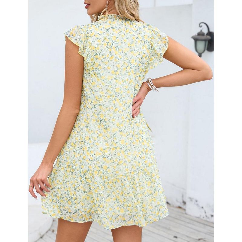 Women's Babydoll Mini Dress Summer V Neck Flutter Sleeve Boho Floral Flowy Shift Short Dress, 3 of 8