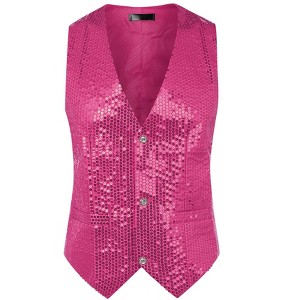 INSPIRE CHIC Men's V-Neck Sleeveless Party Shiny Sequin Vest - 1 of 4