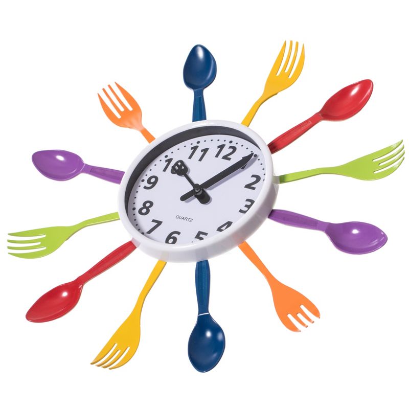 Clockswise Decorative 3D Cutlery Utensil Spoon and Fork Wall Clock for Kitchen, Playroom or Bedroom, Multicolor, 5 of 8
