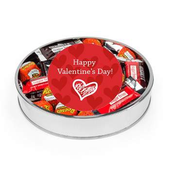 Valentine's Day Sugar Free Candy Gift Tin Large Plastic Tin with Sticker and Hershey's Chocolate & Reese's Mix - By Just Candy