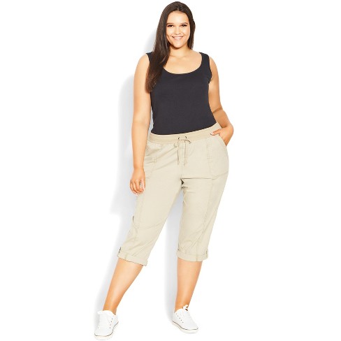 Ellos Women's Plus Size Stretch Cargo Capris Front And Side Pockets Casual  Cropped Pants - 26, Slate Gray : Target