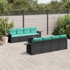 vidaXL 9 Piece Garden Sofa Set with Cushions Black and Blue Poly Rattan - 2 of 4
