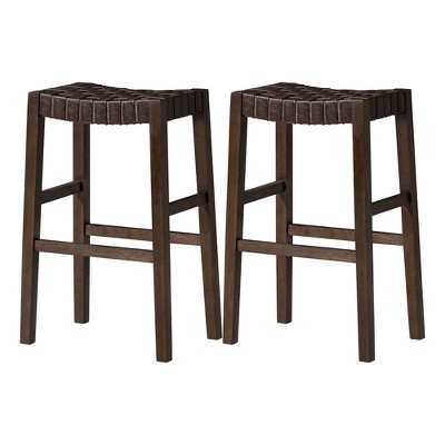 Maven Lane Emerson Backless Saddle Kitchen Stool in Vegan Leather Seat, Set of 2