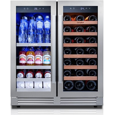 Ca'Lefort 30 inch Wine Beverage Refrigerator, Hold 80 Cans and 33 Bottles Dual Zone Wine Fridge with Stainless Steel French Door for Home