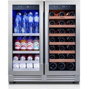 Ca'Lefort 30 inch Wine Beverage Refrigerator, Hold 80 Cans and 33 Bottles Dual Zone Wine Fridge with Stainless Steel French Door for Home - 1 of 4
