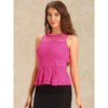 INSPIRE CHIC Women's Ruffle Neck Keyhole Back Sleeveless Floral Lace Peplum Blouses - 2 of 4