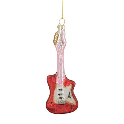 Northlight 5.25" Red and Silver Glass Bass Guitar Christmas Ornament