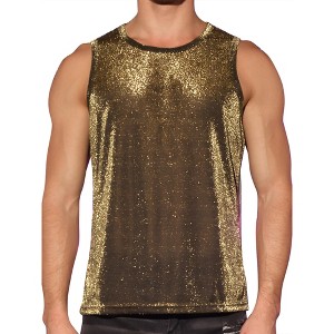 Lars Amadeus Men's Sparkle Slim Fit Shining Sleeveless Club See Through Tank Top - 1 of 4