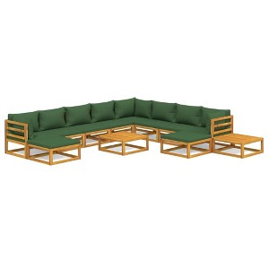 vidaXL Patio Furniture Set – 12 Piece Wooden Lounge Set with Green Cushions – Garden/Patio/Outdoor Modular Seating Arrangement - 1 of 4